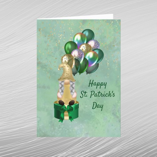 Gnome Gold Green Balloons St Patricks Day Holiday Card