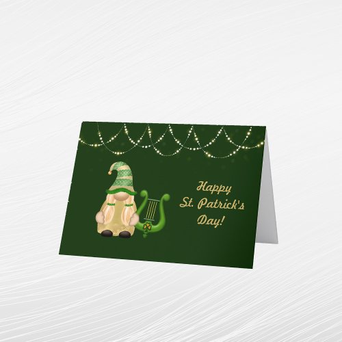Gnome Gold Lights Harp St Patricks Day Holiday Card