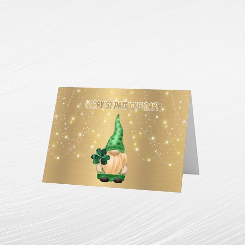 Gnome Gold Lights Shamrock St Patricks Day Holiday Card