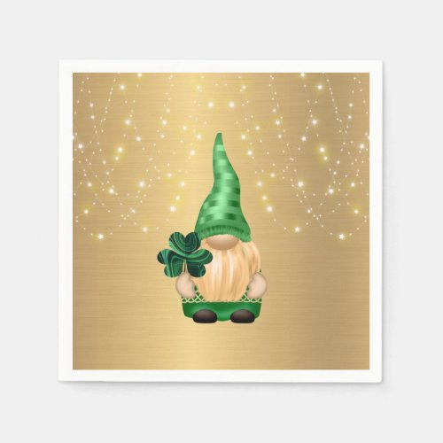 Gnome Gold Lights Shamrock St Patricks Day Napkins
