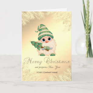 Gnome,Gold Pine Tree Branches ,Corporate Holiday Card