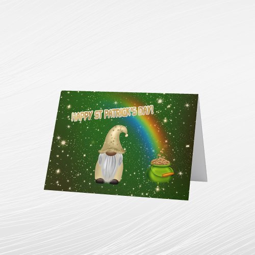  Gnome Green Pot Gold Rainbow St Patricks Day Holiday Card