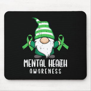 Gnome Green Ribbon Mental Health Awareness Warrior Mouse Pad