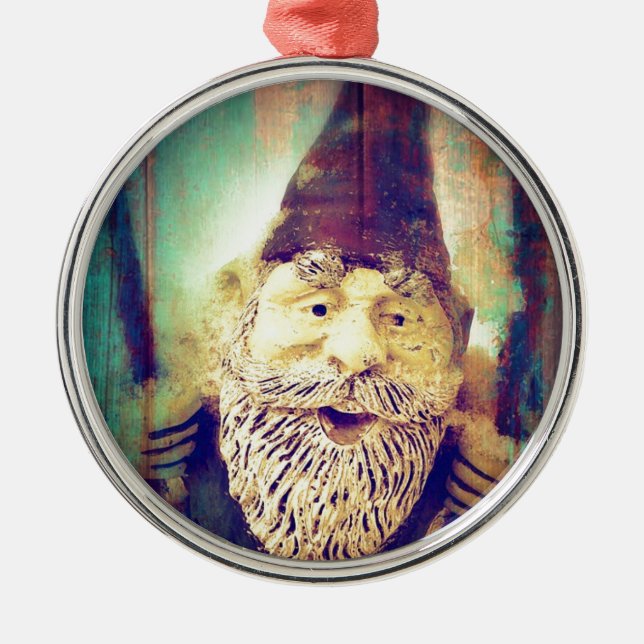 Gnome Grunge Metal Ornament (Front)