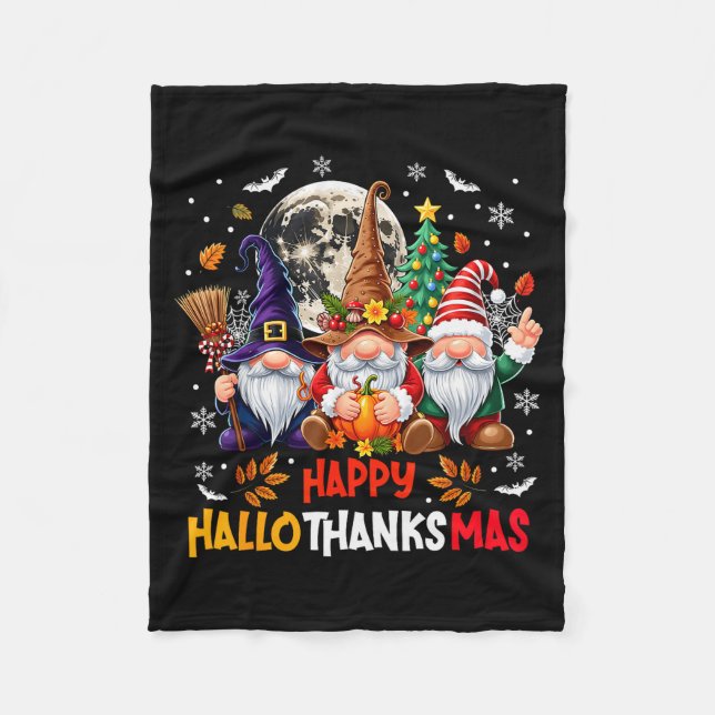 Gnome Hallothanksmas Halloween Thanksgiving Christ Fleece Blanket (Front)