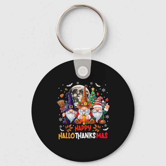 Gnome Hallothanksmas Halloween Thanksgiving Christ Keychain (Front)