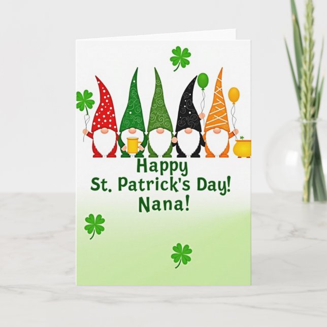 Gnome Happy St Patricks Day Nana Card (Front)