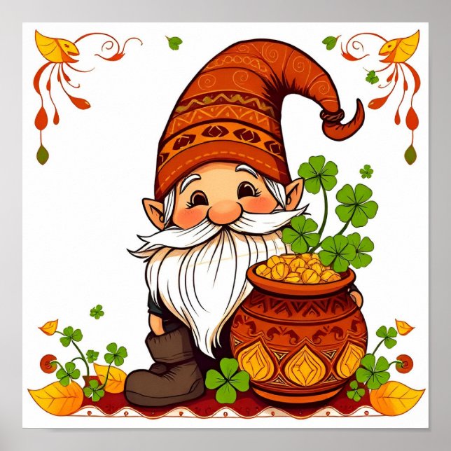  Gnome Happy St. Patrick's Day Shamrock Poster (Front)
