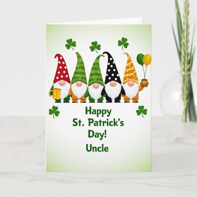 Gnome Happy St Patricks Day Uncle Card (Front)