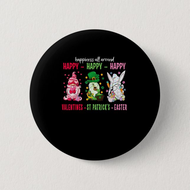 Gnome Happy Valentine St Patrick Easter Happiness  Button (Front)