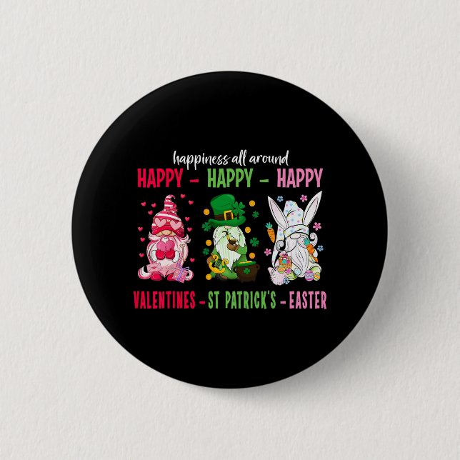 Gnome Happy Valentine St Patrick Easter Happiness  Button (Front)