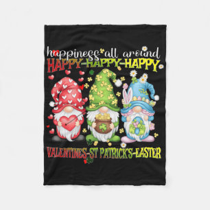 Gnome Happy Valentine St Patrick Easter Happiness Fleece Blanket