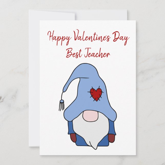 Gnome Happy Valentine's Day Best Teacher Holiday Card (Front)