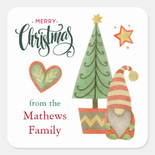 Gnome Heart Village Merry Christmas Square Sticker
