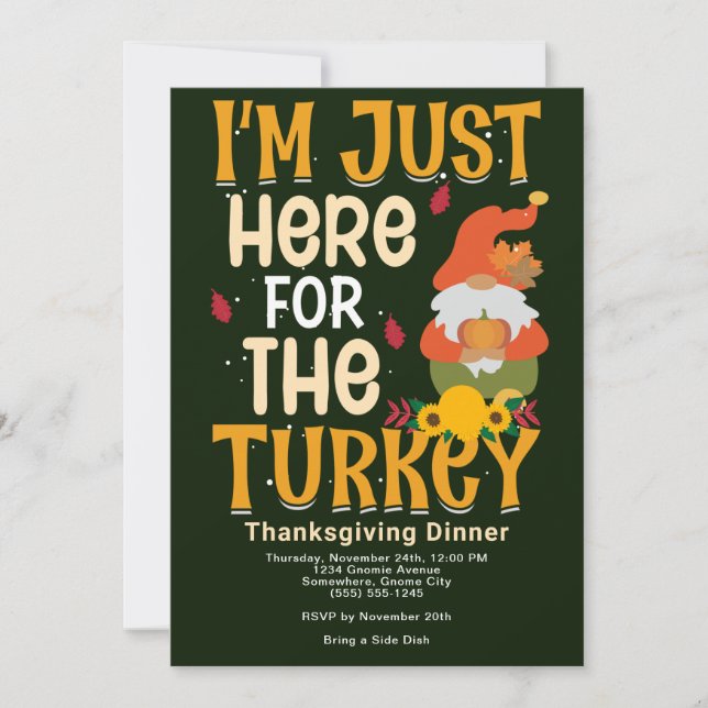 Gnome Here For Turkey Thanksgiving Dinner Invite (Front)