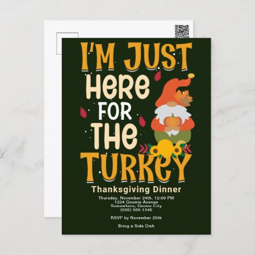 Gnome Here For Turkey Thanksgiving Dinner Postcard