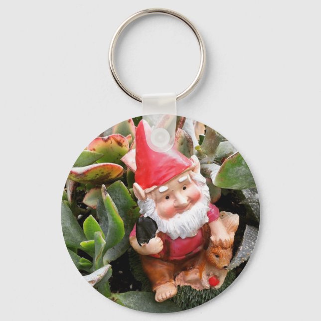 Gnome hiding in the succulents keychain (Front)
