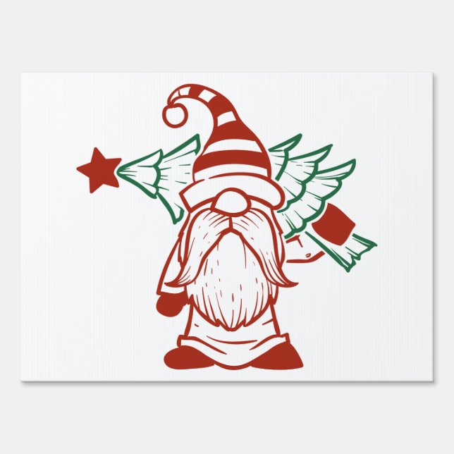 Gnome Holding A Christmas Tree Sign (Front)