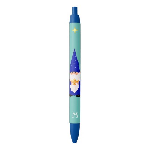 Gnome Holding a Magic Lamp  Monogram Black Ink Pe Black Ink Pen