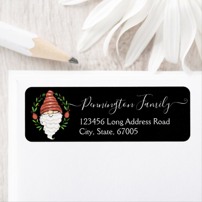 Gnome Holiday Mailing Address Family Name Label (Insitu)