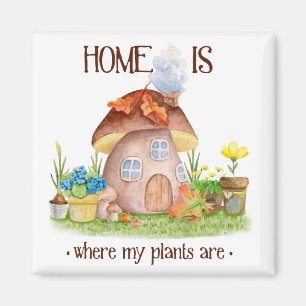Gnome home mushroom plants flowers garden  magnet