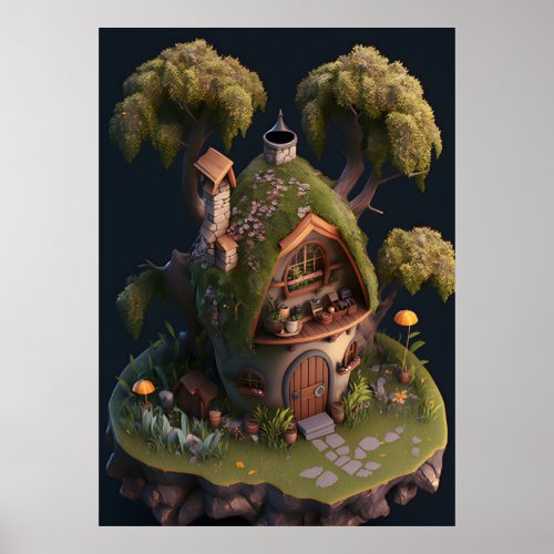 Gnome house with vases poster