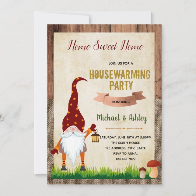 Gnome housewarming party invitation (Front)