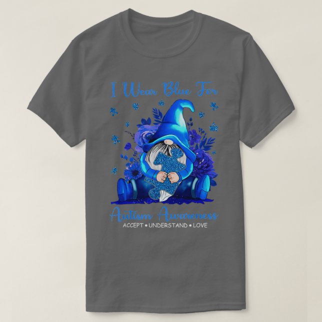 Gnome I Wear Blue For Autism Awareness T-Shirt (Design Front)