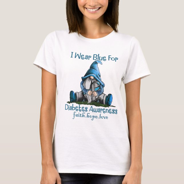 Gnome I wear blue for Diabetes Awareness T-Shirt (Front)