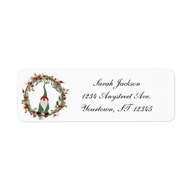 Gnome in a Christmas Wreath Label (Front)