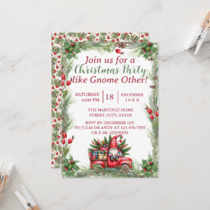 Gnome in a Vintage Red Truck Christmas Party Invitation