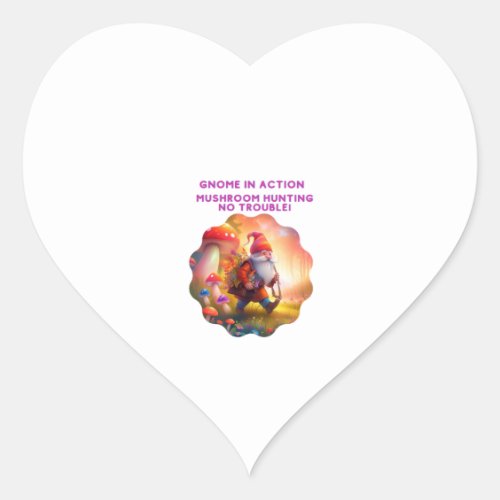 Gnome in Action Mushroom Hunting Heart Sticker