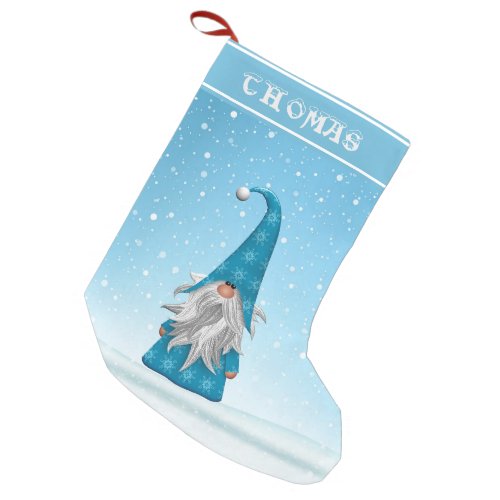 Gnome in Blue Suit Small Christmas Stocking