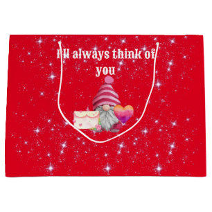 Gnome in love with rainbow heart large gift bag