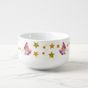 Gnome in love with rainbow heart soup mug