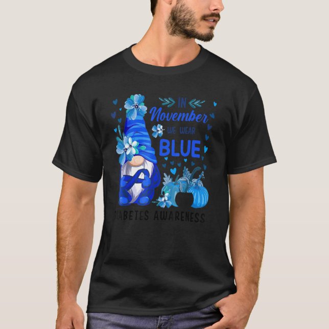 Gnome In November We Wear Blue Diabetes Awareness  T-Shirt (Front)