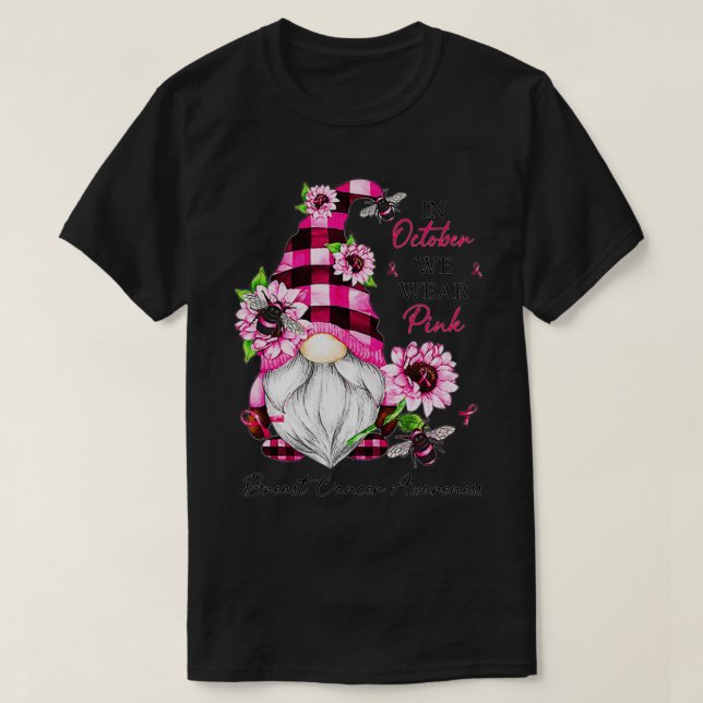 Gnome In October We Wear Pink Breast Cancer Awaren T-Shirt (Design Front)