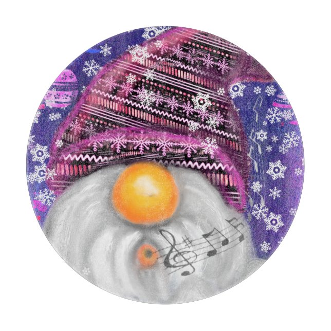 Gnome In Purple Hat Christmas Cutting Board (Front)