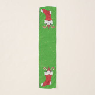 Gnome in Red Christmas Stocking Candy Canes Green Scarf