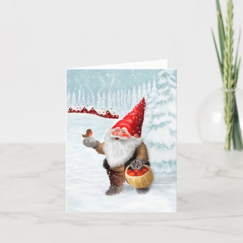 Gnome in Scandinavian landscape Holiday Card