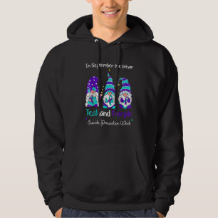 Gnome In September We Wear Teal And Purple Suicide Hoodie