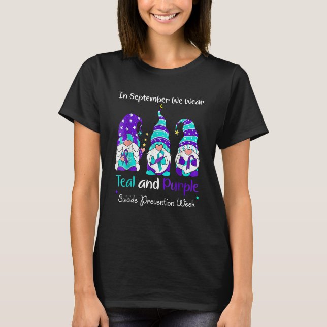 Gnome In September We Wear Teal And Purple Suicide T-Shirt (Front)