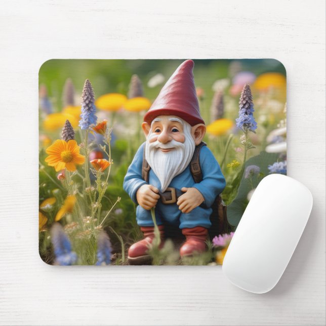 Gnome In Summer Garden Mouse Pad (With Mouse)