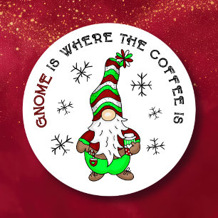 Gnome is Where the Coffee is Cute Christmas Classic Round Sticker