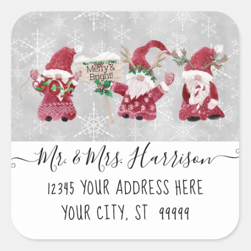 Gnome Joy Merry n Bright Christmas Card Address  Square Sticker
