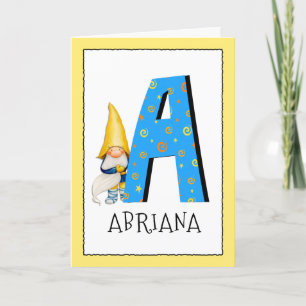 Gnome Kids Letter A Name and Age Birthday Greeting Card