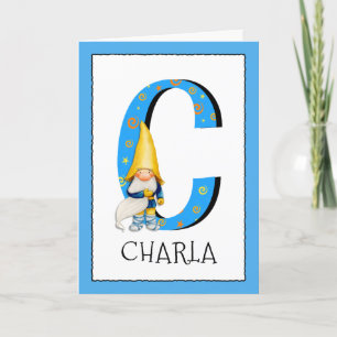 Gnome Kids Letter C Name and Age Birthday Greeting Card
