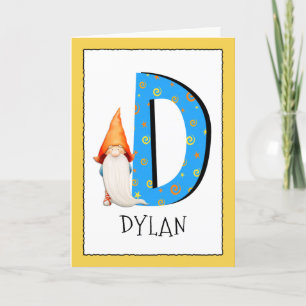 Gnome Kids Letter D Name and Age Birthday Greeting Card