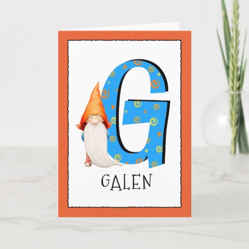 Gnome Kids Letter G Name and Age Birthday Greeting Card