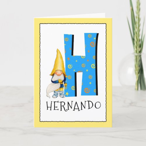 Gnome Kids Letter H Name and Age Birthday Greeting Card